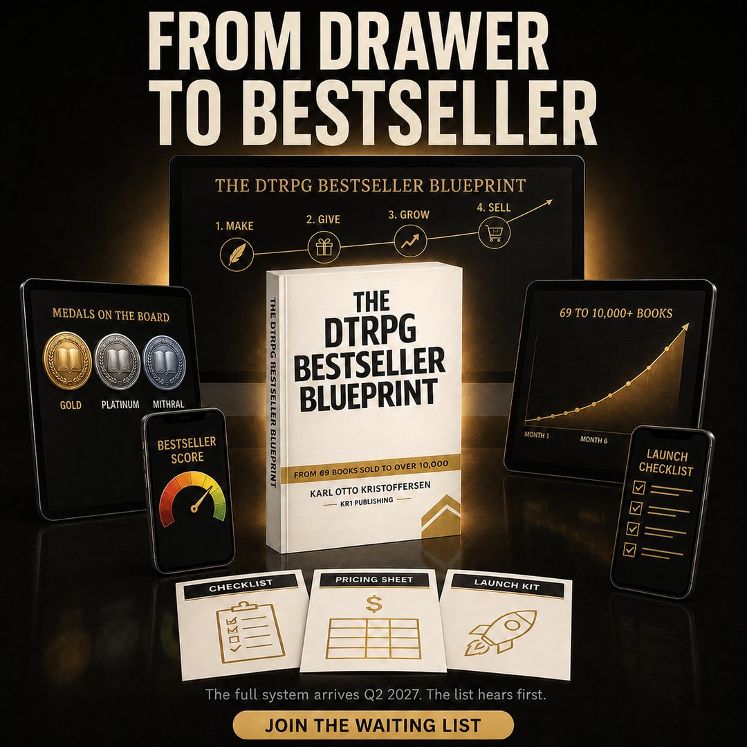The DTRPG Bestseller Blueprint package: book, roadmap, tools and trackers